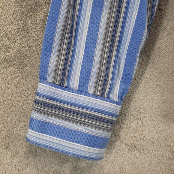Bugatchi Uomo Mens Button Down Shirts Blue White Striped Flip Cuffs Size L - Picture 8 of 12